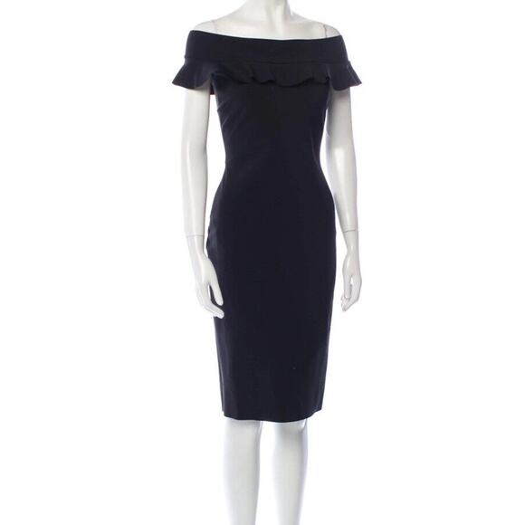 Chiara Boni La Petite Robe Off The Shoulders Black Midi Dress size US 14/IT 50